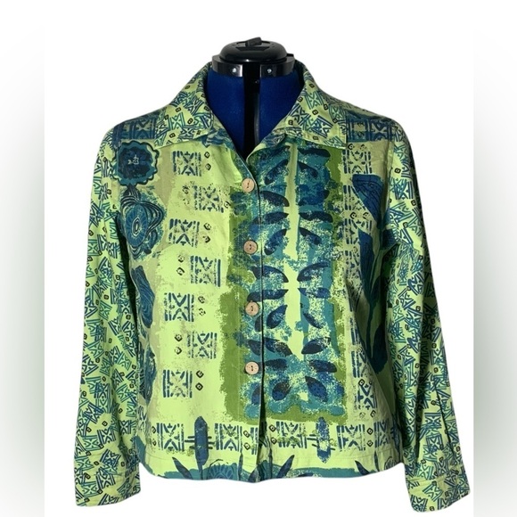 Jane Ashley Casual Lifestyle Green Blue Floral - Picture 1 of 16